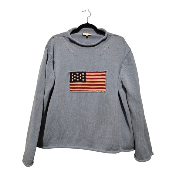 Tuckernuck Americana Flag Sweater Womens XXL Blue American Patriotic Cotton